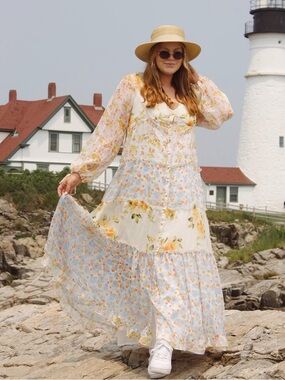 ASOS Floral Patchwork Maxi Dress in Light Blue and Cream